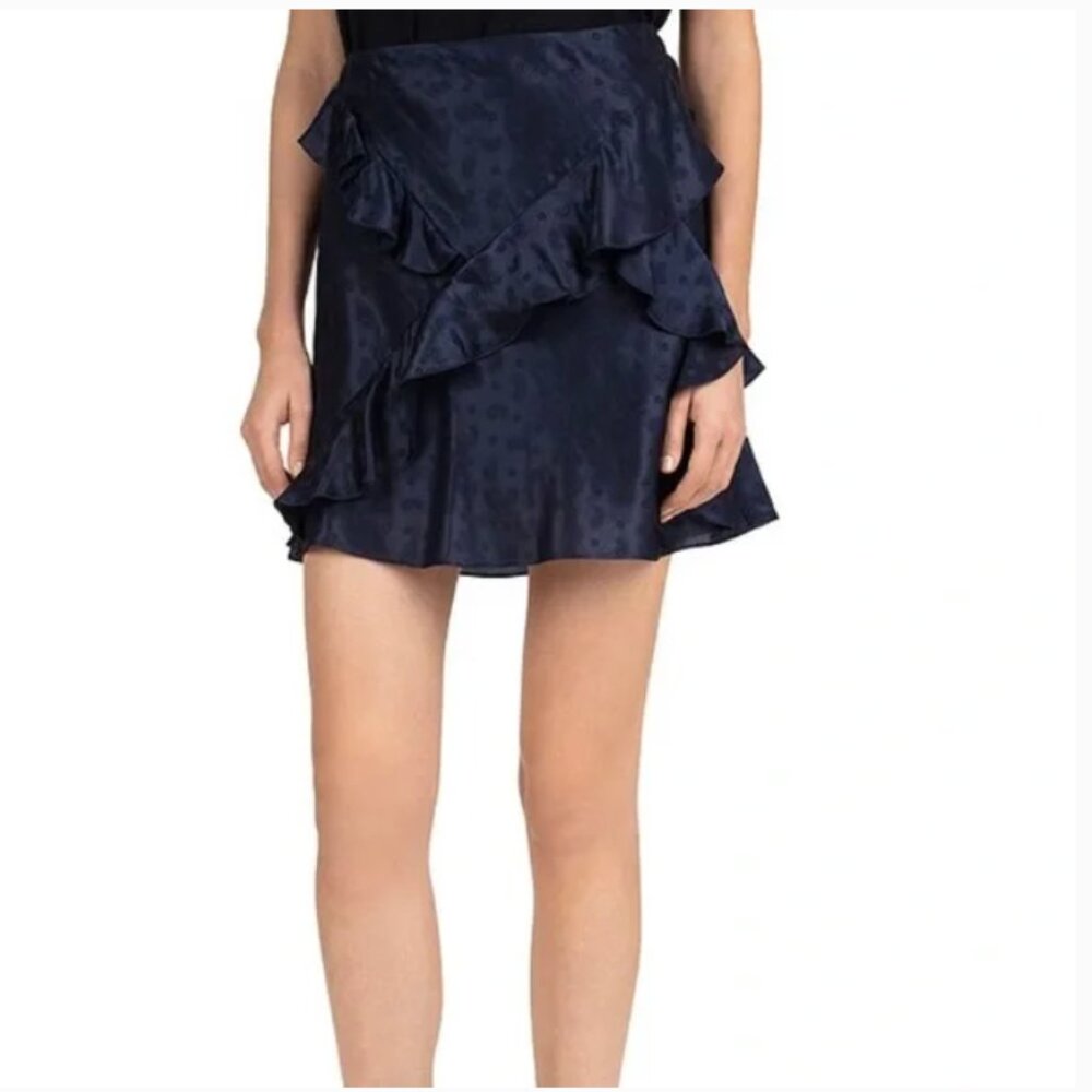 The Kooples Satin Paisley Ruffled Navy Mini Skirt size 1
